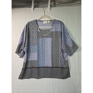Chico's Women's Geo Colorblock Blouse Top Blue‎ Black Size 1 (Med 8) Oversized